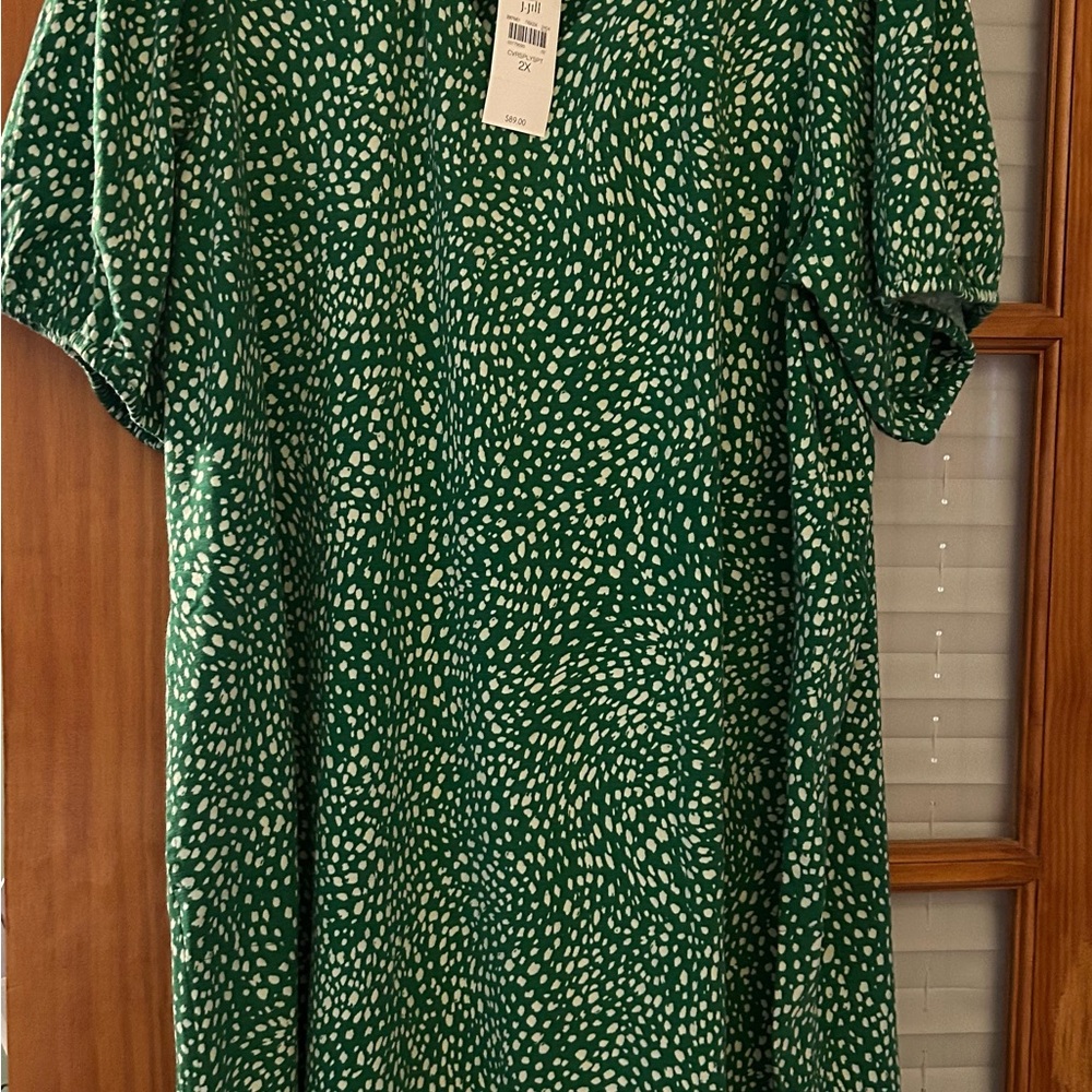 J. Jill Forest Green and Cream Print Dress NWT